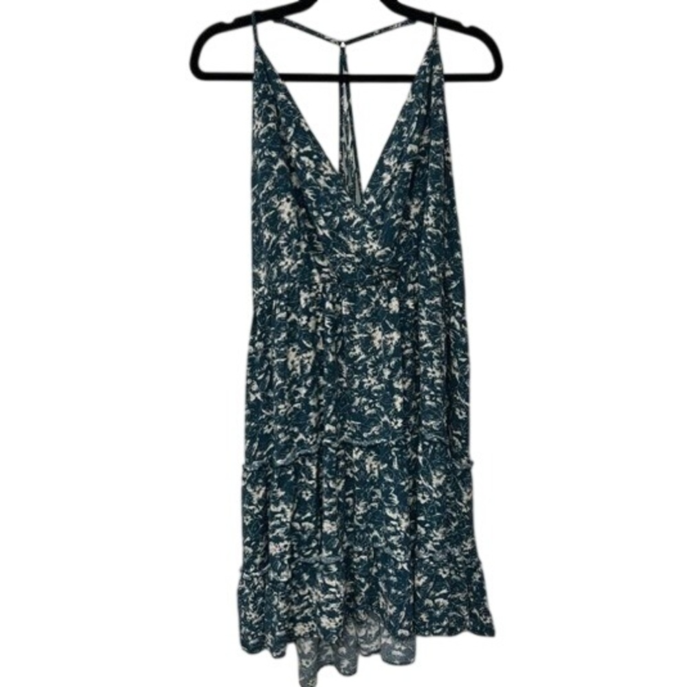 Maurice's Teal Floral Tiered High-Low Dress Boho Euro Summer Mediterranean Large